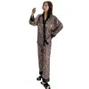 Damen-Nachtwäsche, Pyjama aus Eisseide mit Leopardenmuster, kühles Gefühl im Sommer, dünne Strickjacke mit V-Ausschnitt, lange Ärmel, Hose 230228
