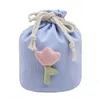 Makeup Brushes Corduroy Small Items Storage Bag Multifunctional Drawstring Stationery Pens Packs Foldable With Tulip Christmas Gifts For