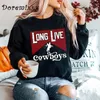 Womens Hoodies Sweatshirts Long Live Cowboys Western Graphic Sweatshirt for Women Horse Lover Casual Hooded Cowgirl Sleeve Y2k Clothes 2000s 230301