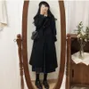 Abrigo de mezcla de lana para mujer, moda coreana de invierno, lana gruesa larga para mujer, Harajuku negro 230228