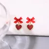 Stud Earrings Lolita Red Bow Love Heart Trendy Light Luxury