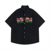 Men's Casual Shirts Dark Floral Embroidery Corduroy Shirts Men Women Summer Casual Men's Shirt Male Top Brown Blue Z0224