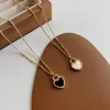 Chains Women's Retro Black And White Double Sided Heart Necklace Sweet Fashion Premium Jewelry Party Birthday Gift Wholesale