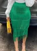 Green Fringe Bodycon Pencil Chairts Tassel High Weist Women Stretch Gheath Midi Length Ladies Slim Jupe Saias Faldas Big Size 230301