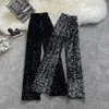 Women's Pants Capris Cutistation High Waisted Sequin Pants Women Silver Full Length Chic Fashion Wide Leg Loose Trousers Party Night Clubwear 230301