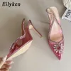 Chaussures de robe Eilyken Nouveau Printemps Femmes Pompes Bout Pointu PVC Transparent Cristal Stiletto Talons Hauts Sandales Sexy Creux Out Dames ShoesL230227