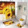 Shower Curtains Sunflower Curtain Toilet Mat Waterproof Polyester Fabric With Hook Set Bath Floor