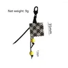 Keychains Trendy Black Cord With Yellow Smile Pattern Square Charm Key Chain For Women Girl Unisex Casual Lovely School Bag Accessory