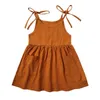 Baby Designer Clothes Girls Suspender Dresses Kids Summer Off Shoulder Princess Slip Dress Fashion Solid Skirts Pocket Sundress BC338