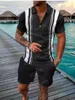 Men's Tracksuits Men's Summer Luxury Polo Shirt Shorts Suit Fashion Trend Tracksuit 2 Pieces Vintage Chain Print Outfit Set Male Casual