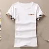 Marca de diseñador Camiseta de mujer Tendencia Clásica Tela de algodón delgada Impresión Camisetas cómodas de manga corta para mujer Tops blancos finos puros