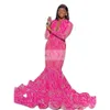 Fuchsia Meerjungfrau Ballkleider 2023 African Black Girl Partykleid für Abschlussfeier Pailletten Spitze Sweep Zug Pageant Kleid