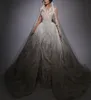 Luxury Ball Gown Wedding Dresses V Neck Sleeveless Sequins Appliques Floor Length Beaded Ruffles Detachable Train Formal Dresses Gowns Bridal Gowns Plus Size