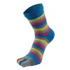 Women Socks Toe Colorful Striped Five Finger Rainbow Cotton Wicking Breathable Athletic Crew Fit EU 36-40