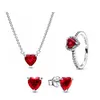 Coeur rouge pendentif collier Designer boucle d'oreille anneaux pour femmes bricolage fit Pandora nouvelle mode fête fiançailles cadeau de mariage avec boîte