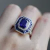 Cluster Rings 1pc Art Deco Vintage Style Blue Sapphire Gems 925 Silver justerbar öppen ädelsten bröllopsring fina smycken för män tillbehör G230228