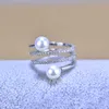 Pierścienie klastra Zhboruini 2020 Fine Pearl Pierścień Biżuteria Multi rzędowa naturalna słodka perła 925 Srebrne Pierścienie dla kobiet G230228