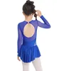 Stage Wear Kids Girls Figure Ice Skating Costume Sparkling Rhinestone Hollow Back Dresses Ballet Dance Ballroom Competition Leotard Dress