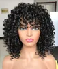 Short Curly Wigs For Black Women With Bangs Afro Short Kinky Curly Big Bouncy Hair Wig 12inch in Front 14 inch Back 150%full natural black