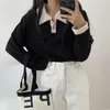 Womens Hoodies Sweatshirts Women Patchwork Simple Design Turn Down Collar Mujer Spring Stylish Vintage Ulzzang Basic Comfortable Holiday Teens 230301