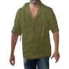 Men's T Shirts T-shirt Baggy Cotton Linen Solid Button T-shirts Plus Size Long Sleeve Hooded Tops 2023 Male Shirt Men Clothing #Y
