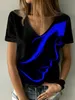 Dames Basic Top V-hals Zwart Zomermode Abstract Portretprint Tee3D Shirt Grote maten 230301