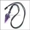 car dvr Pendant Necklaces Healing Hexagonal Pyramid Stone Amethyst Pink Crystal Quartz Opal Necklace Rope Chains For Men Women Fashion Jewel Dhv9L