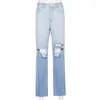 Jeans femme Vintage Denim pantalon taille haute pantalon Streetwear dégradé déchiré évasé pour filles femme