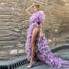 Sukienki imprezowe fioletowe urocze seksowne tiul puszysty na balu high split furplles Współziatkowy sukienka plus size Women Even Eleganckie suknie