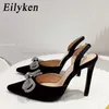 Scarpe eleganti Eilyken 2023 Nuovo cristallo di seta sottile tacchi alti donna pompe sandali sexy Butterflyknot spogliarellista partito scarpe gladiatoreL230227