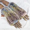 Guanti a cinque dita stile ragazza invernale naturale vera pelliccia di rex buoni guanti elastici lavorati a maglia da donna