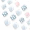 False Nails Frosted Matte Blue Wearable Nail Art White Cloud Fresh Flowers Design Mini Short Finished Press On With Glue