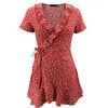Casual Dresses A-line Women's Summer Dress Elegant Floral Mini With Ruffles And Short V-neck For Ladies Chic Flowers Party
