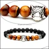 voiture dvr brins de perles hommes naturel noir perles de roche de lave tête de léopard bracelet à breloques 8 mm drop livraison bijoux bracelets Dhb7Y