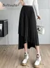Юбки Beiyingni Женская миди-плиссированная юбка асимметричная тонкая эластичная талия старинная корейская a-line юбки мода черная шикарная юбка 230301