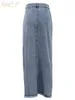 Clacive Vintage ample Chic jupes pour femmes élégant taille haute bureau dame longue mode bleu Denim femme vêtements 230301