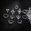 car dvr Cluster Rings Knuckle Ring Set Retro Diamond Carved Starry Gemstone 11 Piece Boho Can Be Superimposed Female Sier Drop Delivery Jewel Dhnhe