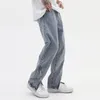 Jeans masculinos Tornozelo Zipper rasgado jeans retro massactos de perna larga bolsos de perna larga as calças de jeans casuais angustiadas calças de hip hop soltas 230301