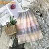 التنانير 3-8 سنوات الصيف غير الرسمي مطوي تنورة قوس قزح للبنات للأطفال الأميرة Mid-Calf Mesh Tutu Long Cupcake Skirt T230301