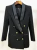 Женские костюмы Blazers Top Quality EST Designer Blazer Jacket Женская левка пуговицы с двойной грудью атласный воротник длинный Brazer 230228