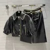 Two Piece Dress Designer Correct Edition Short Leather Sheepskin Coat with Hanging Strips Hollow Half Skirt Set 100% OUV1