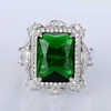 Cluster Rings Huitan Hyperbole Square Green Cubic Zirconia Rings Women Wedding Anniversary Party Gorgeous Lady's Special-interested Jewelry G230228