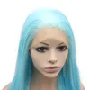 Perruque synthétique bleu clair de 61 cm de long avec perruque avant en dentelle Drag Queen Cosplay Party Wig