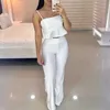 designer Women two piece pants sne0159 summer Solid color Suspenders Ruffle lower hem High-waisted straight trousers 2piece Casual fashion street clothing