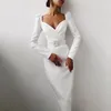 Casual Dresses Adyce Summer Women Elegant White Long Sleeve Midi Club Dress 2023 Sexy V Neck Fashion Belt Celebrity Evening Party Party