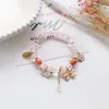 Strand Exquisite Sweet Cartoon Bracelet Pink Bow Flower Crack Beads Jewelry Student