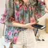 Bloups feminina mulher floral camisa de manga curta feminina de-deco