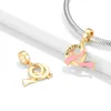 Charms Top Quality Pink Ribbon Lucky Pendants Beads Symbol Hope Believe Love Golden Fit Original European Bracelet DIY Jewelry