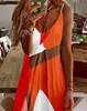 Casual Dresses Women's Fashion ColorBlock V-hals ärmlös spaghetti rem mini semester klänning 2023 sommar