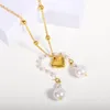 Collane con ciondolo Collana classica a cuore Catene estese di perle grandi Perle di filo fatte a mano Girocollo Fiore Opale Catena clavicola per eleganza